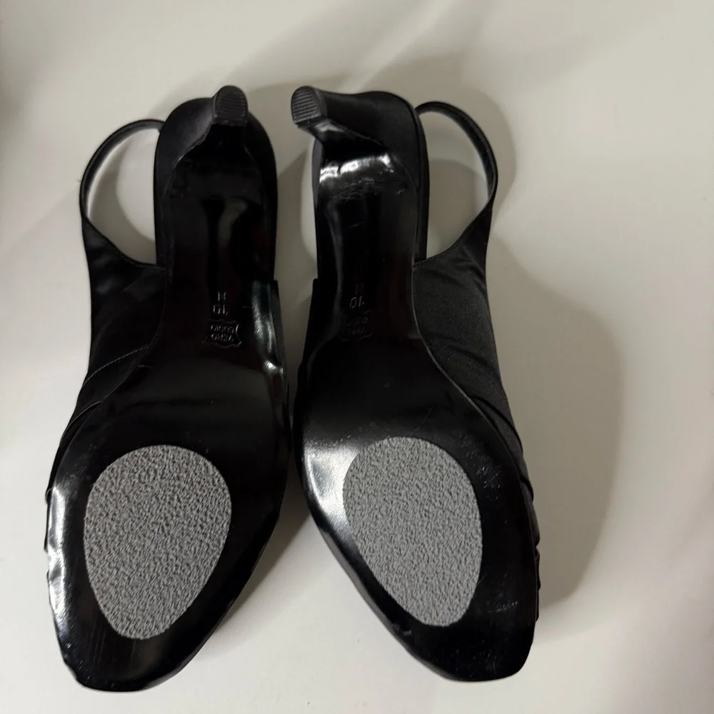 Vaneli Black Peep-Toe Slingback Heels